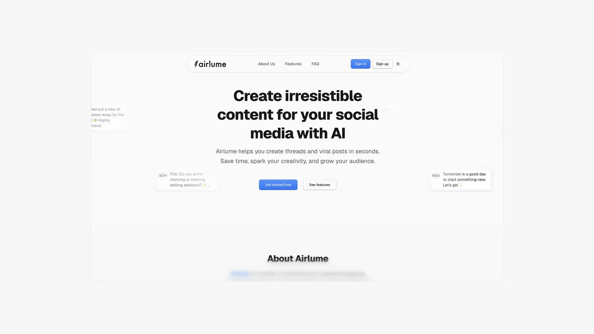 Airlume AI content generation interface