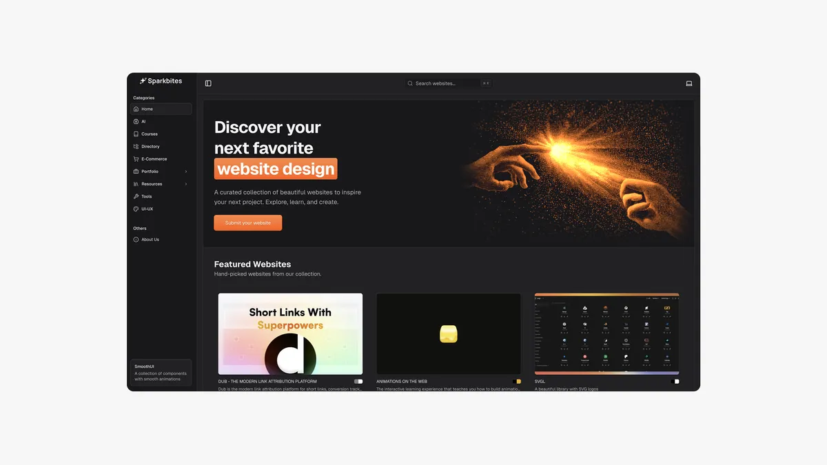 SparkBites web design inspiration directory